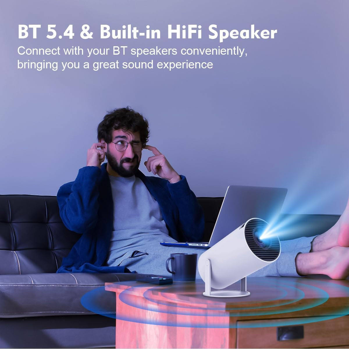 HY300PRO Mini Projector with Wifi and Bluetooth, 4K Support 200Ansl Smart Portable Projector, Autokeystone, 180° Rotation, Home Video Proyector for Home, Bedroom, Outdoor Android 14