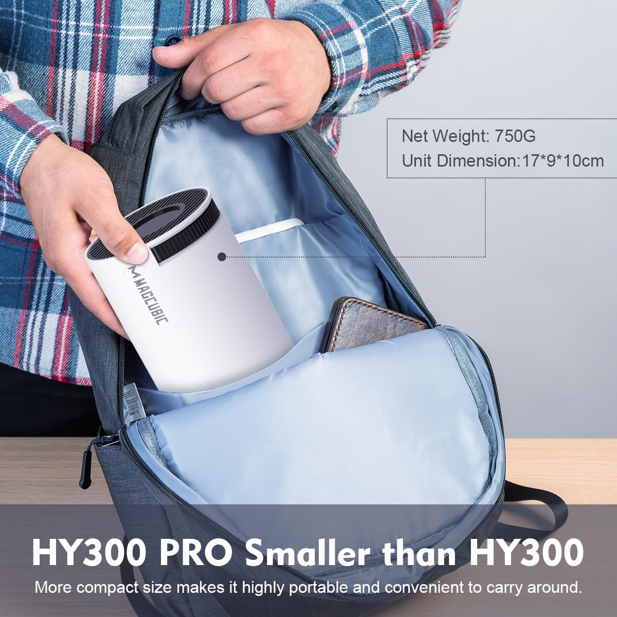 HY300PRO Mini Projector with Wifi and Bluetooth, 4K Support 200Ansl Smart Portable Projector, Autokeystone, 180° Rotation, Home Video Proyector for Home, Bedroom, Outdoor Android 14