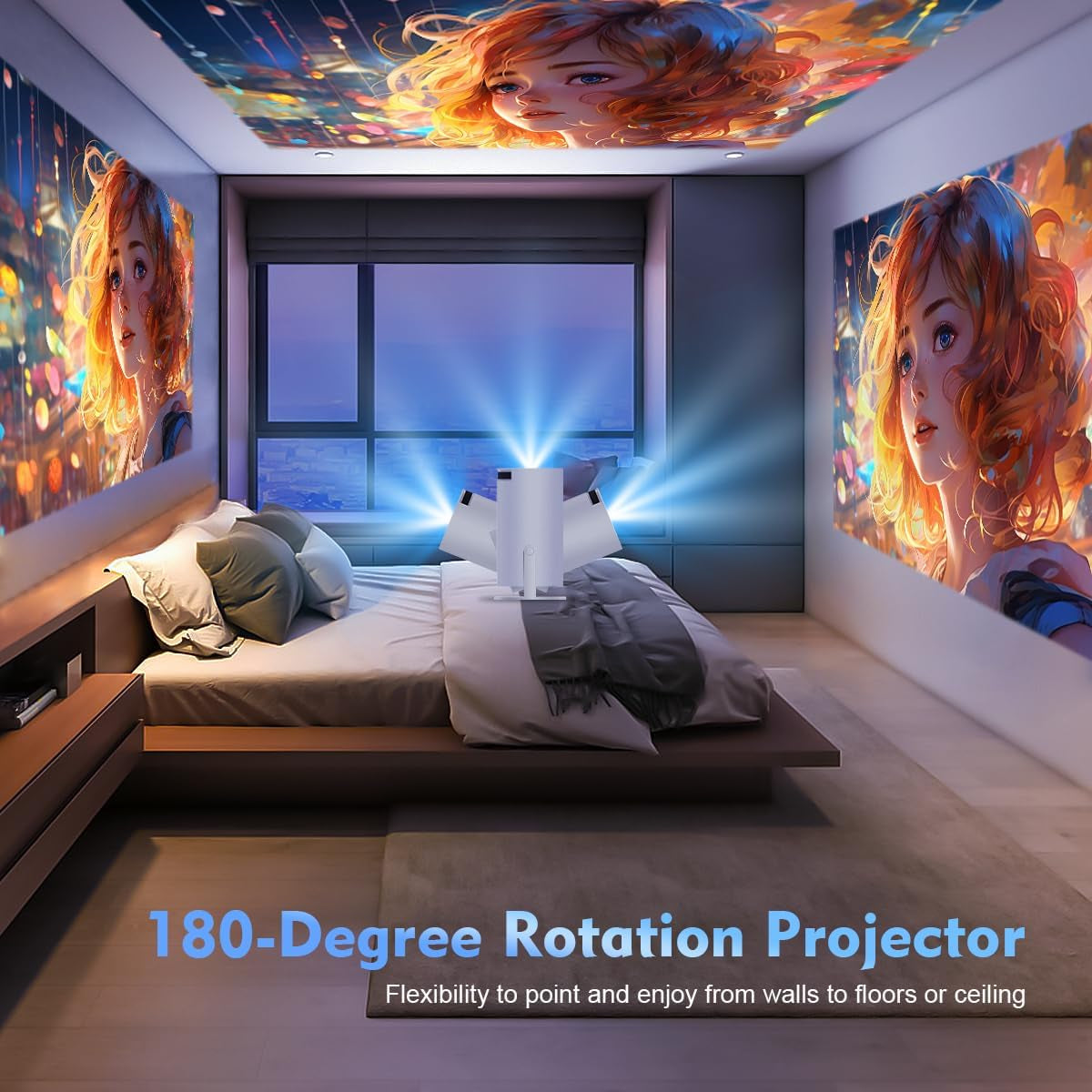 HY300PRO Mini Projector with Wifi and Bluetooth, 4K Support 200Ansl Smart Portable Projector, Autokeystone, 180° Rotation, Home Video Proyector for Home, Bedroom, Outdoor Android 14